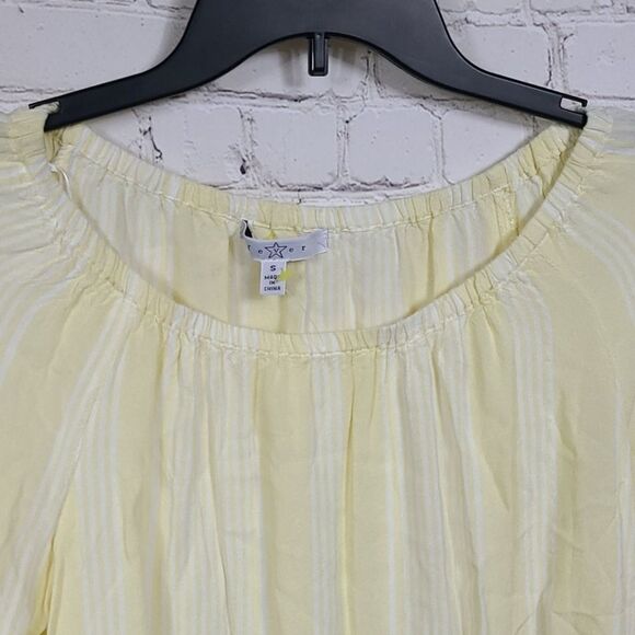 Macy's Fever Mellow Yellow Striped Off the Shoulder Ruffled Peasant Bell Blouse - Picture 6 of 11